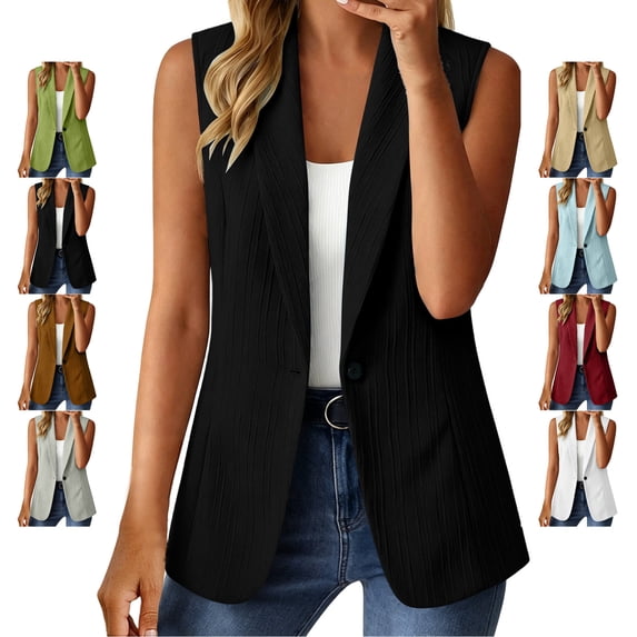 TGSLY Blazer Vest for Women Lightweight Notched Lapel Single Breasted Button Suit Vest Casual Solid Color Sleeveless Work Office Jacket L