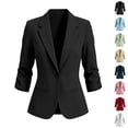 thumbnail image 1 of TGSLY Blazers for Women Lightweight Office Notched Lapel Ruched 3/4 Sleeve Suit Jacket Slim Fit Dressy Single Breasted Button Solid Color Coat with Pockets M, 1 of 5