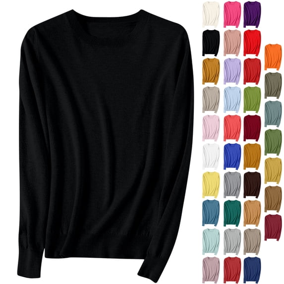 TGSLY Crew Neck Knit Sweater for Women Lightweight Soft Long Sleeve Basic Knit Pullover Relaxed Casual Solid Color Fall Tops XS