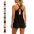 thumbnail image 1 of TGSLY Cutout Back Crew Neck Tank Tops for Women Criss Cross Back Straps Sleeveless Vest Solid Color Yoga Gym Running Activewear Camisole M, 1 of 7