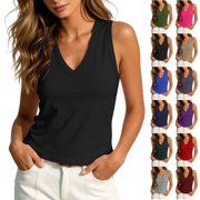 TGSLY Deep V Neck Tank Tops for Women Lightweight Soft Solid Color Regular Length Vest Dressy Casual Wide Strap Sleeveless Shirts M