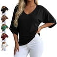 thumbnail image 1 of TGSLY Dolman 3/4 Sleeve Tops for Women Lightweight Thin Casual V Neck Baggy Tshirts Loose Fit Dressy Casual Solid Color Blouses XXL, 1 of 6