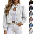 thumbnail image 1 of TGSLY Fall Cropped Denim Jacket for Women Lightweight Stand Collar Long Sleeve Coats Loose Casual Button Down Solid Color Jean Jacket XXL, 1 of 7