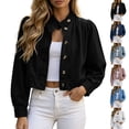 thumbnail image 1 of TGSLY Fall Cropped Denim Jacket for Women Lightweight Stand Collar Long Sleeve Coats Loose Casual Button Down Solid Color Jean Jacket XXL, 1 of 7