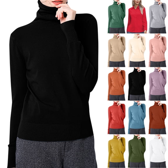 TGSLY Fall Knitted Bottoming Tops for Women Soft Stretchy Turtleneck Long Sleeve Knit Sweaters Relaxed Dressy Casual Solid Color Undershirts S