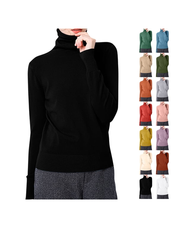 Fall Knitted Bottoming Tops for Women Soft Stretchy Turtleneck Long Sleeve Knit Sweaters Relaxed Dressy Casual Solid Color Undershirts XL