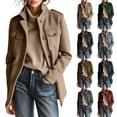 thumbnail image 1 of TGSLY Fall Wool Blend Jacket for Women Lightweight Stand Collar Button Down Long Sleeve Overcoat Loose Casual Solid Color Padded Shoulder Coat M, 1 of 10