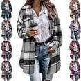 thumbnail image 1 of TGSLY Fall Wool Blend Plaid Cardigan Coat for Women Lightweight Soft Collared Button Down Long Sleeve Shacket Loose Causal Mid Length Layering Jacket with Pockets XL, 1 of 7