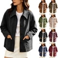 thumbnail image 1 of TGSLY Faux Suede Jacket for Women Lightweight Collared Button Down Long Sleeve Short Coat Relaxed Casual Solid Color Lined Outerwear with Pockets M, 1 of 10