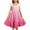 thumbnail image 1 of TGSLY Girl's 2025 Summer Ombre Dresses Casual Gradient Color Printed Smocked Flutter Sleeve a Line Sundresses Loose Fit Casual Swing Mini Party Dresses Hot Pink 11-12 Years, 1 of 6