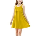thumbnail image 1 of TGSLY Girl's Beach Swim Cover Up Summer Sleeveless Tank Halter Dresses Loose Flowy Ruched Pleated A-Line Beach Sundress Yellow 5-6 Years, 1 of 9