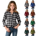 thumbnail image 1 of TGSLY Girls' Plaid Button Down Shirts Lightweight Soft Henley Long Sleeve Tops Relaxed Fit Casual Fall Regular Shoulder Blouses 12-14 Years, 1 of 7