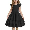 thumbnail image 1 of TGSLY Girls Princess Dresses Cute Flutter Sleeve A-Line Beach Sundress Casual Summer Double Layer Ruffled Tiered Swing Midi Dress Black 12-13 Years, 1 of 9