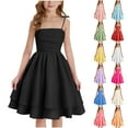 thumbnail image 1 of TGSLY Girls Summer Adjustable Spaghetti Strap Dresses Loose Flowy Tiered Ruched Smocked Back Casual Princess Beach Midi Sundress Green 12-13 Years, 1 of 7