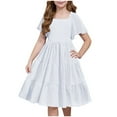thumbnail image 1 of TGSLY Girls Summer Dress Tween Boho Casual Smocked Swing Flowy Ruffle Short Sleeve Midi Dresses with Pockets Loose Fit Beach Sundress White 11-12 Years, 1 of 8