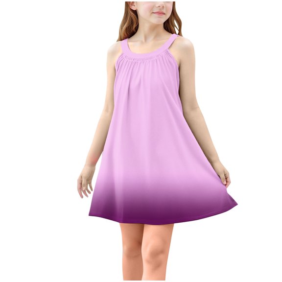 TGSLY Girls Tank Dresses Fashion Tie Dye Gradient Color Printed Dress Sleeveless Crewneck Loose Comfy Pleated Beach Sundress I-Pink 9-10 Years