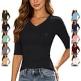 thumbnail image 1 of TGSLY Half Sleeve Tops for Women Lightweight Soft V Neck Side Ruched Waist Blouses Slim Fit Dressy Casual Solid Color Basic Shirts L, 1 of 9