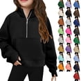 thumbnail image 1 of TGSLY Half Zip Sweatshirt for Girls Lightweight Stand Collar Solid Color Athletic Pullovers Loose Casual Long Sleeve Fall Tops with Pocket 9 Years, 1 of 9
