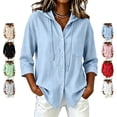 thumbnail image 1 of TGSLY Hooded Button-Down Shirt for Women Lightweight Soft 3/4 Sleeve Cotton Linen Blouses Relaxed Fit Dressy Casual Solid Color Drawstring Hooded Tops with Chest Pocket L, 1 of 7