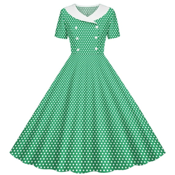 TGSLY Kids Girls Double Breasted Notch Lapel 50s Vintage Short Sleeve Polka Dot Cocktail Swing Dress Polka Dot 1950s Rockabilly Prom Midi Dress Green 7-8 Years