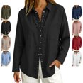 thumbnail image 1 of TGSLY Linen Snap Button Down Tops for Women Lightweight Soft Collared Long Sleeve Textured Shirts Dressy Casual Solid Color Fall Blouses with Pocket XX-Large, 1 of 5