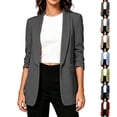 thumbnail image 1 of TGSLY Long Open Front Blazer for Women Lightweight Shawl Collar Ruched 3/4 Sleeve Business Jacket Dressy Casual Solid Color Suit Coat with Pockets M, 1 of 9