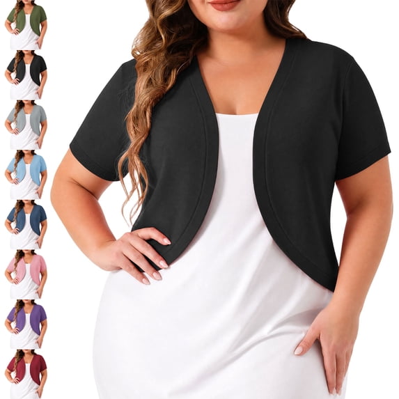 TGSLY Plus Size Cropped Cardigan for Women Lightweight Soft Open Front Short Sleeve Shrug Tops Loose Casual Solid Color Elegant Cover Up XL