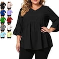 thumbnail image 1 of TGSLY Plus Size Peplum Tops for Women Lightweight Soft V Neck Ruffled 3/4 Bell Sleeve Shirts Oversized Casual Solid Color Blouses XXXXXL, 1 of 7