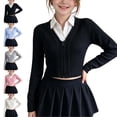 thumbnail image 1 of TGSLY Ribbed Knit Cropped Cardigan for Girls Soft V Neck Zip Up Long Sleeve Sweater Causal Solid Color Fall Winter Outerwear with Thumbholes 13-14 Years, 1 of 8