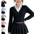 thumbnail image 1 of TGSLY Ribbed Knit Cropped Cardigan for Girls Soft V Neck Zip Up Long Sleeve Sweater Causal Solid Color Fall Winter Outerwear with Thumbholes 14-15 Years, 1 of 8