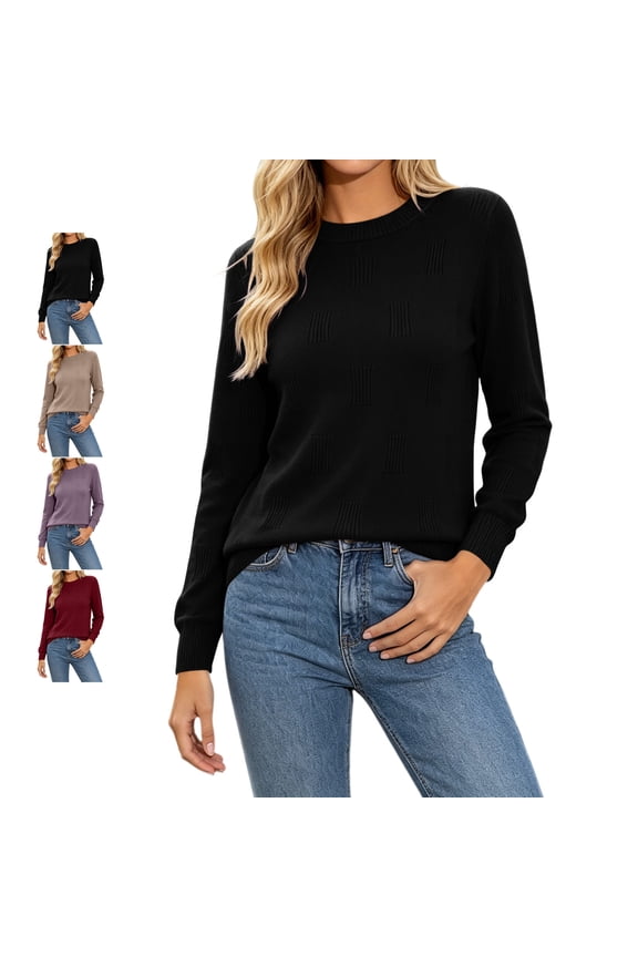 Sweaters for Women Lightweight Soft Crew Neck Long Sleeve Fall Knit Pullovers Relaxed Fit Dressy Casual Solid Color Trendy Tops S