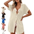 thumbnail image 1 of TGSLY Swim Cover Up for Women Lightweight Collared Button Down Short Sleeve Shirts Loose Dressy Casual Solid Color Summer Tunic Tops with Pockets M, 1 of 8