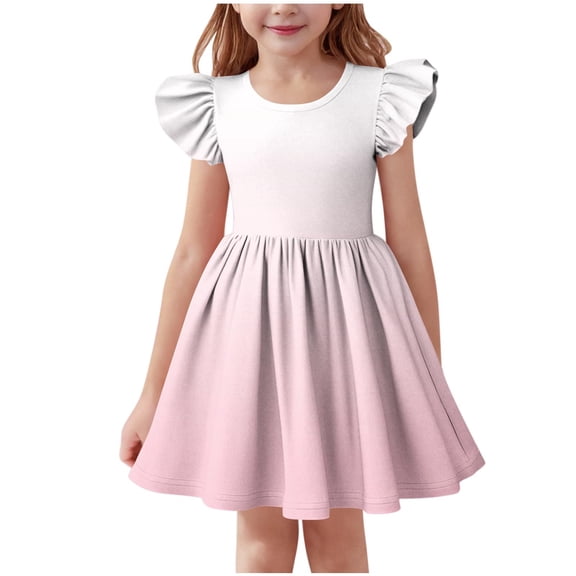 TGSLY Tween Girls Summer Bubble Dress Ruffle Sleeve Casual Tie Dye Gradient Color Printed Elegant Party Princess Swing Beach Midi Dresses A-Pink 3-4 Years