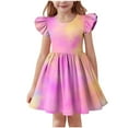 thumbnail image 1 of TGSLY Tween Girls Summer Bubble Dress Ruffle Sleeve Casual Tie Dye Gradient Color Printed Elegant Party Princess Swing Beach Midi Dresses B-Pink 3-4 Years, 1 of 7