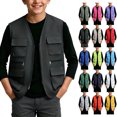 thumbnail image 1 of TGSLY Utility Cargo Vest for Children Lightweight Zip Up Sleeveless Layering Gilet Loose Casual Solid Color Fall Winter Outdoor Waistcoat 9-10 Years, 1 of 7