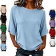 thumbnail image 1 of TGSLY Women's 3/4 Sleeve Ribbed Tops Lightweight Soft Crew Neck Trendy Blouses Loose Fit Dressy Casual Solid Color Fall Shirts M, 1 of 7