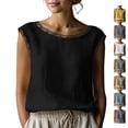 thumbnail image 1 of TGSLY Women's Boat Neck Lace Trim Tops Loose Relaxed Fit Dressy Casual Cap Sleeve Shirts Lightweight Soft Linen Solid Color Blouses M, 1 of 8
