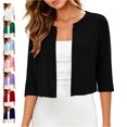 thumbnail image 1 of TGSLY Women's Cardigan Shrugs Tops Cropped Open Front Crew Neck 3/4 Sleeve Shirts Dressy Casual Solid Color Versatile Layering Shrug M, 1 of 8