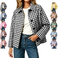 thumbnail image 1 of TGSLY Women's Checkered Cropped Jacket Causal Collared Button Down Gingham Coat Loose Fit Long Sleeve Trendy Street Fall Winter Outerwear with Pockets M, 1 of 7