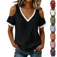 thumbnail image 1 of TGSLY Women's Cold Shoulder Tops Lightweight Soft Lace Trim V Neck Short Sleeve Blouses Relaxed Fit Dressy Casual Solid Color T-Shirts S, 1 of 10