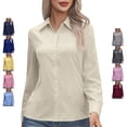 thumbnail image 1 of TGSLY Women's Collared Button Down Tops Slim Fit V Neck Long Sleeve Dress Shirts Lightweight Soft Solid Color Tunic Blouses XXL, 1 of 8
