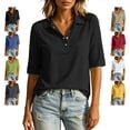 thumbnail image 1 of TGSLY Women's Collared Linen T-Shirts Lightweight Soft Half Snap Button Down Golf Tops Relaxed Dressy Half Sleeve Solid Color Classic Blouses XXL, 1 of 9