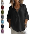 thumbnail image 1 of TGSLY Women's Collared Linen Tops Lightweigh Thin Casual Solid Color Long Sleeve Shirts Oversized Baggy Dressy Half Button Placket Blouses M, 1 of 10
