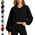thumbnail image 1 of TGSLY Women's Cropped Sweatshirts Lightweight V Neck Balloon Long Sleeve Tops Oversized Casual Solid Color Crop Pullovers XL, 1 of 7