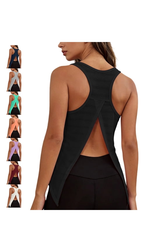 Women's Cross Split Open Back Tank Tops Breathable V Neck Solid Color Sleeveless Racerback Athletic Vest Loose Fit Lightweight Side Slit Running Gym Shirts S