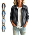 thumbnail image 1 of TGSLY Women's Denim Jacket Lightweight Collared Zip Up Long Sleeve Jean Jacket Relaxed Dressy Solid Color Classic Denim Coat with Pockets L, 1 of 8