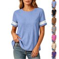 thumbnail image 1 of TGSLY Women's Eyelet Lace Trim Linen Tops Lightweight Crew Neck Solid Color Cotton Blouses Relaxed Dressy Casual Short Sleeve T-Shirts M, 1 of 7