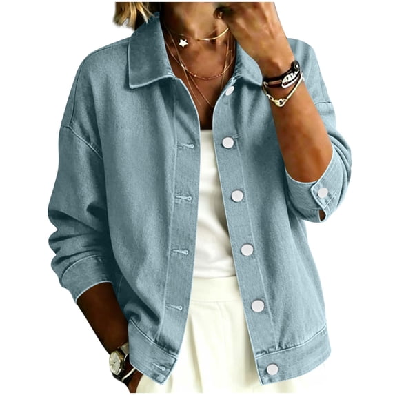 TGSLY Women's Fall Denim Jacket Lightweight Collared Button Down Jean Cardigan Coat Loose Casual Long Sleeve Solid Color Shacket Jacket XXL