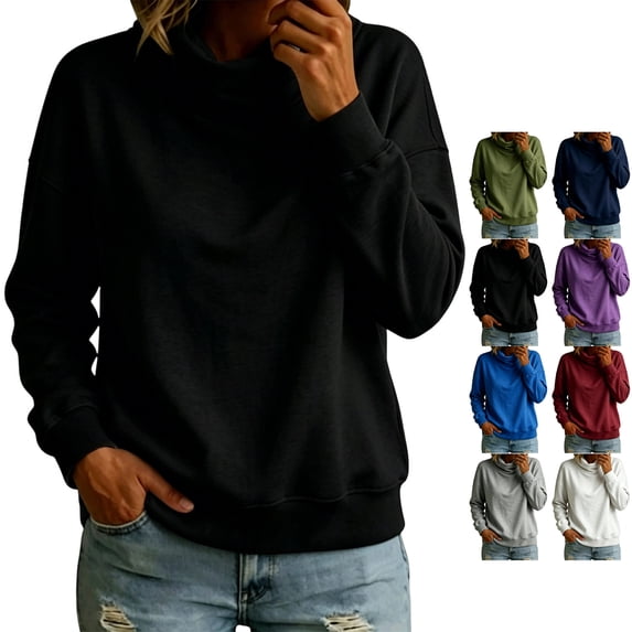 TGSLY Women's Fall Turtleneck Sweatshirt Lightweight Drop Shoulder Long Sleeve Pullovers Loose Casual Solid Color Loungewear Tops L