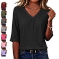 thumbnail image 1 of TGSLY Women's Front Pleated V Neck Tops Lightweight Soft Half Sleeve Relaxed Fit Dressy Casual Solid Color Curved Hem Blouses L, 1 of 7